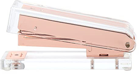 Clear Acrylic Rose Gold Stapler Luxury Desktop Manual Staplers with Top Modern Design Sleek Office and Desk Accessories Supplies Gift Idea (Rose Gold)