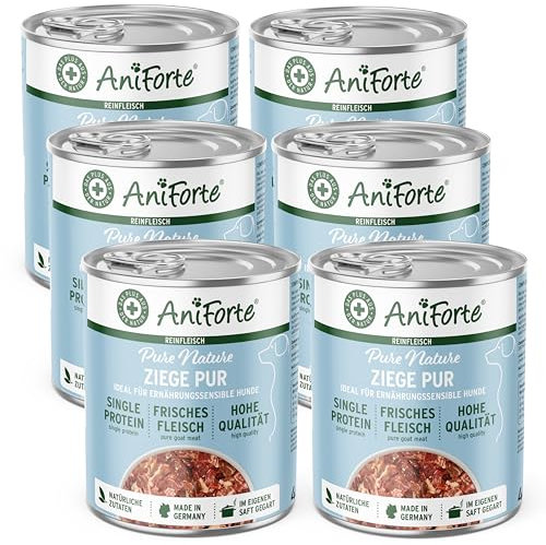 AniForte Barf Hundefutter Nass Ziege Pur 6 x 400g – Fleisch Pur, Barffleisch für Hunde, Barffutter, Nassfutter getreidefrei & ohne Zusätze, Wet Dog Food Dosenfutter