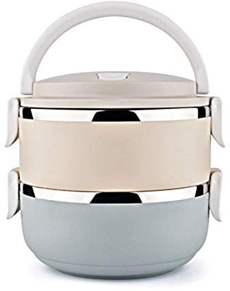 Gresunny lunchbox edelstahl stapelbar isolierte brotdose mit 2 unterteilungen auslaufsicher brotzeitbox lunchbox Behälter tragbare thermo bento-box lebensmittelbehälter für schule arbeit 1.4L