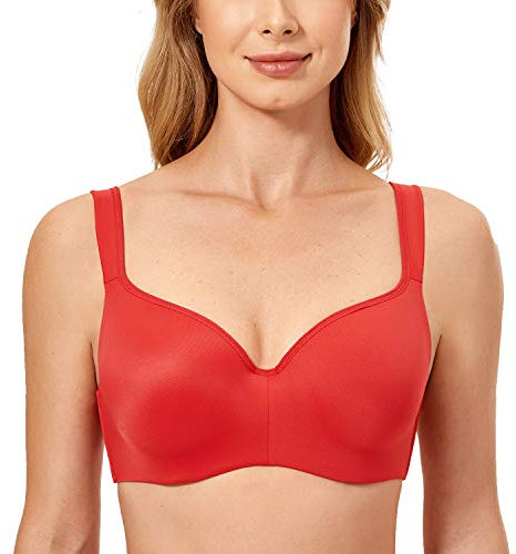 DELIMIRA Donna Reggiseno Senza Cuciture Balconcino con Ferretto Sostegno Comodo Coppe Preformate Taglie Forti Rosso Vero 6F