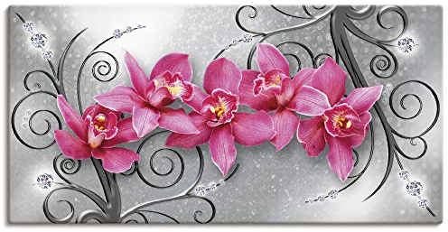ARTLAND Wanddeko Leinwand Bilder Wandbild 60x30 cm Querformat Abstrakte Bilder Pflanzen Blumen Blüte Orchideen Kunst Pink U1QT