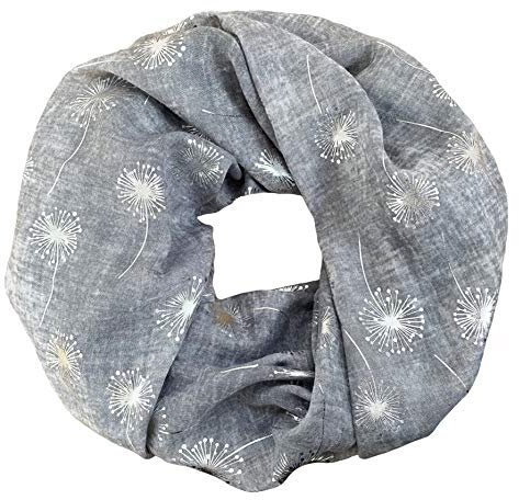 thb Richter Loopschal Rundschal mit Pusteblume Muster Schlauchschal Schals Halstuch Loop Natur Pusteblumen Batik Blumen Metallic-Silber-Aufdruck (Silbergrau)