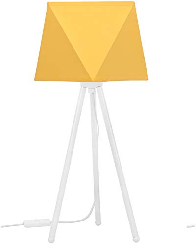 Light-Home Lampenschirm Tischlampe Modern - Elegante Nachttischlampe für Schlafzimmer Wohnzimmer - Tischleuchte E27-46x22,5 cm - Weiß und Gelb Diamant