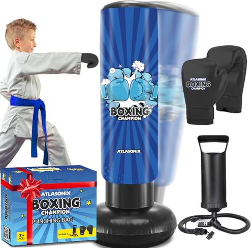Aufblasbares Boxspielzeug für Jungen Alter 4-8-12, Stehender Kick-Dummy, Karate-Taekwondo-Ausrüstung, lustiges aktives Spiel, Geburtstagsfeier für Kinder, langlebiges Box-Set