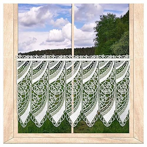 atelier alles-Spitze Elegante Scheibengardine Malu aus weißer Luftspitzen-Stickerei für eine stilvolle Fensterdekoration | Höhe x Breite: 35 x 96 cm