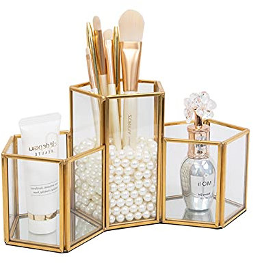 HARLIANGXY Support pour Pinceaux de Maquillage en Verre, Rangement pour Pinceaux de Cosmétique, Porte-pinceaux de Maquillage convient aux Chambres à Coucher, Aux Salles de Bains