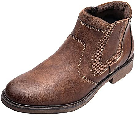 HLIYY Chelsea Boots Herren Flache Stiefeletten Mit Reißverschluss PU Lederschuhe Männer Klassische Kurze Stiefel Retro-Stil Rundem Kurzschaft Stiefel Bequeme Mode-Stiefel