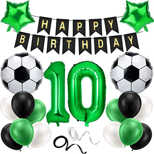 ALTcompluser Fußball Luftballon 10 Jahre Geburtstag Deko Grün 10.Geburtstagsdeko Jungen Happy Birthday Girlande Deko Ballons für Kinder Junge Geburtstag Party Fußball Deko(10th)