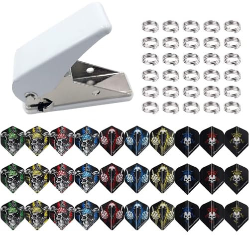 WLHGH Dart Locher, Dart Flights Flight Locher, Standard Dart Flights zubehör mit 30 Flights in 10 verschiedenen Skulls Designs und dreißig Metallringe