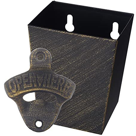Jumiok Antique Bronze Cast Iron Bottle Opener Wall Mounted Beer Opener with Cap Catcher Narrow Bundle