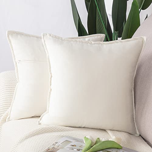Madizz 2er Set Samt Dekorativ Zierkissenbezüge Luxus Stil Kissenbezug für Sofa für Schlafzimmer Weiß 50x50 cm Quadrat