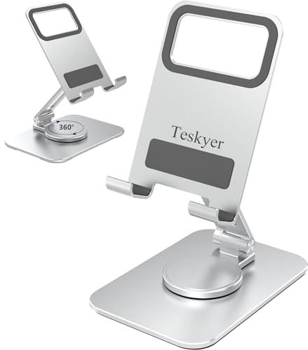 Teskyer Handy Halterung, 360° Drehung Handyhalter, Multi-Winkel Handy Ständer, Kompatibel mit Handys und Tablets (Silber)