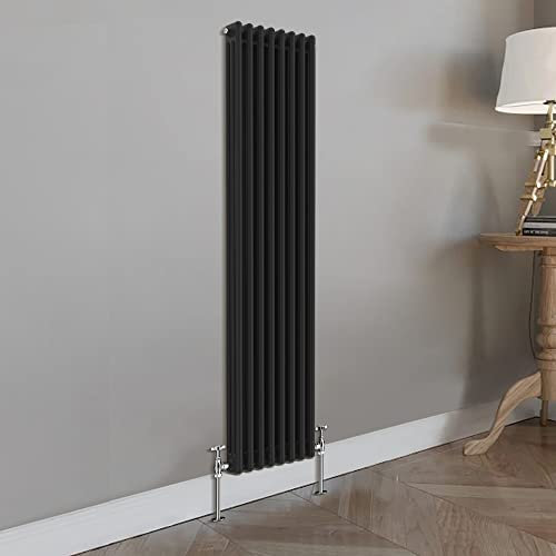 Blümme Traditional Cast Iron Style Triple Column Black Vertical Radiator 1800 x 380mm – Perfect for Bathrooms Kitchen Living Room