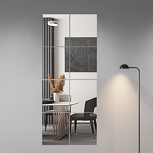 Delma Full Length Wall Mirror, 14 x 12 Inch x 8 Pieces, Frameless Full Body Mirror Tiles for Bedroom, Full Length Wall Mounted Mirror for Gym