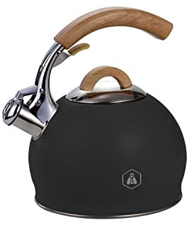 LAGUIOLE - LAGUIOLE, Bouilloire Sifflante Noire, Manche en Bois, Pour tous types de feux, 3 L