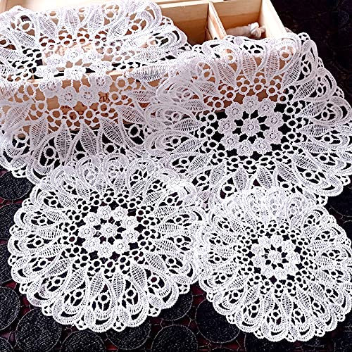 4 Stück Spitzendeckchen Spitze Untersetzer Runden Blumen-Form Matte Tischset Platzsets Tisch Vollhäkel Deckchen Cup Coasters für Esszimmer Küche Bankett Hochzeit Deko 40cm,Washio