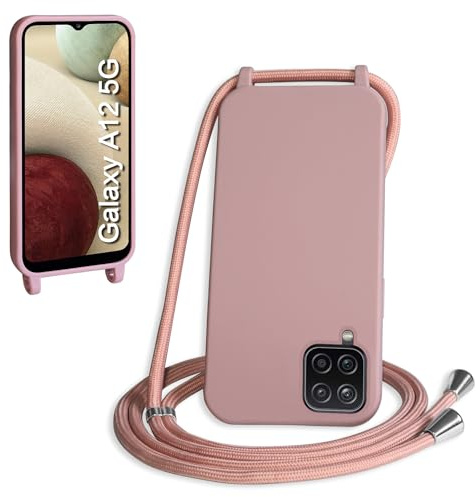 WenBaby Cover Compatible con Samsung Galaxy A12,Cellulare Girocollo Custodia con Cordino TPU Corda Silicone Case Bumper per Samsung Galaxy A12 Custodia, Rosa sabbia