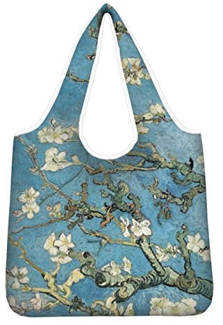 Kuiaobaty Einkaufstasche, wiederverwendbar, faltbar, in einer Tasche, große Familien-Einkaufstasche, Handtasche für Reisen, Van Gogh Art Mandelblüte, Large