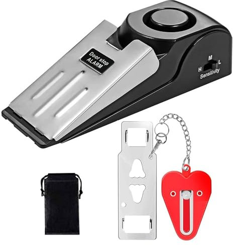 QEEYON Butée de Porte avec Alarme et Serrure de Porte Portable, Cale Porte avec Alarme 120 dB, kit de Porte de Sécurité à Double Protection Réglable pour la Protection Personnelle de la Maison,Voyage