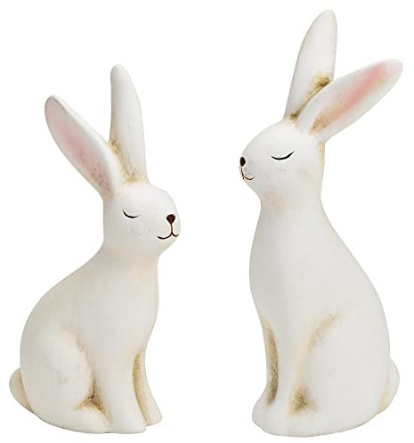 matches21 Osterhase Häschen Hasenfigur Set Osterdeko Dekohase Deko Ostern Frühlingsdeko Dekofigur Keramik weiß 2er 14 cm