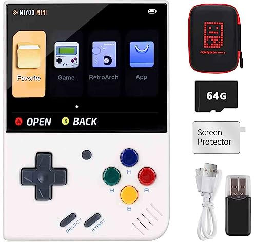 Cawevon Mini Plus, Console di gioco portatile con schermo IPS da 3,5 pollici, 640 x 480, scheda TF da 64 GB, con 10000 giochi classici, supporta la modalità hotspot Wi-Fi, con custodia