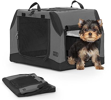 PETSFIT Hundebox Auto & für Zuhause, Hundebox faltbar Kofferraum/Rückbank, Verstellbarer Bezug & verstärktes Netz,Hundetransportbox Auto mit Abschließbarer Reißverschluss, Grau,S
