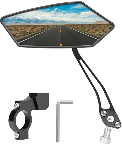 Fahrradspiegel für Lenker (Links) Lenkerrückspiegel mit Schlagfestes HD Echtglas, 360° Drehbar Spiegelfläche Klappbar Umkehrbar Fahrrad Spiegel für Fahrrad Ebike E-Scooter Roller Motorrad