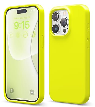 elago Flüssig Silikon Case Kompatibel mit iPhone 15 Pro Hülle, Premium Silikon Handyhülle, Ganzkörper Schutzhülle [4 Lagige Stoßfeste Struktur], Kratzfestes Weiches Mikrofaserfutter (Neon Gelb)