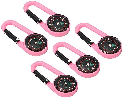 PATIKIL Boussole, 5 pcs Boussole Boussole Porte-clés Étanche Survie Poche Boussole pour Randonnée Extérieur Camping, Rose