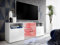 Komodee, TV-Schrank Urbino, Weiß/Weiß, Breite 140 cm x Höhe 53 cm x Tiefe 35 cm, LED RGB, 3 Glasböden, 2 Fächern mit Türen, 2 offenen Fächern für Wohnzimmer, Schlafzimmer