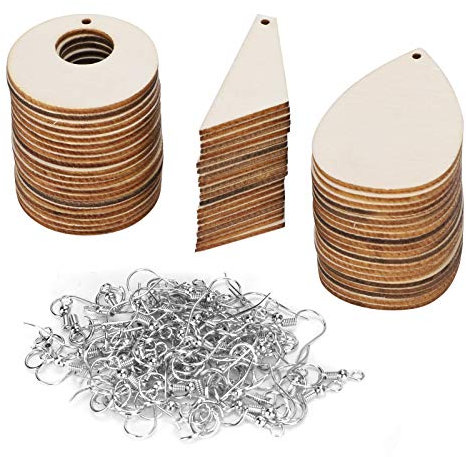 Wooden Earrings, 180 Pcs Unfinished Teardrop Wood Pendants for DIY Jewelry Making with Hooks and Jump Rings, Natural Wood Craft Supplies for Earring DIY Kits, Retro Style Wood Bl