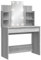 vidaXL Makeup Vanity Desk with LED Light Mirror, Engineered Wood Dressing Table with Ample Storage - Grey Sonoma