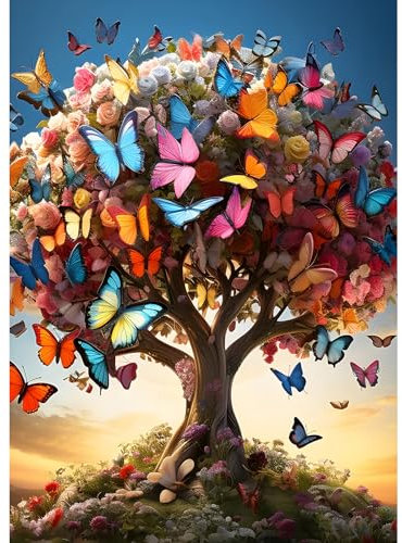 DPHERO Baum des Lebens Diamant Painting Bilder für Erwachsene Kinder,5D Schmetterling Diamond Painting Set,DIY Strass Bilder Diamant Kunst Kits,Runde Steine Diamant Painting für Zuhause Dekor 30x40 cm
