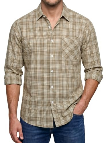 Enlision Chemise Homme à Carreaux Manches Longues Boutonnées Décontractées Chemises pour Hommes avec Poches Coupe Régulière S-6XL