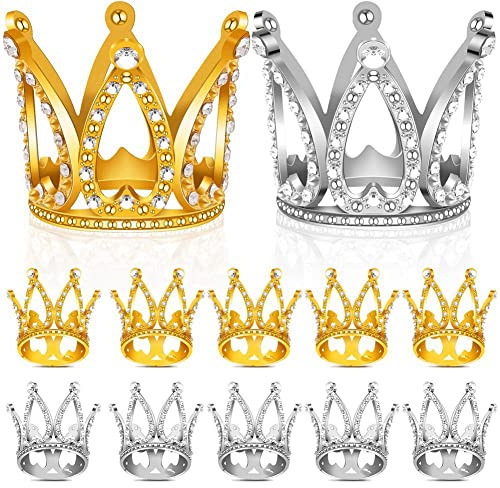 PRATYAHARA 12 x Mini Cake Wreaths, Gold and Silver Rhinestone Crown Cake Decorations for Baby Shower Birthday