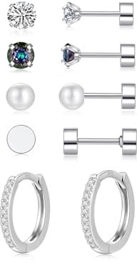Ohrringe Set, Ohrringe Gold mit Zirkonia Perlen Ohrstecker Gesundheitsstecker, Klein Piercing Ohr Helix Tragus Piercing Schlafen Ohrstecker Silber Creolen für Damen Herren Mädchen