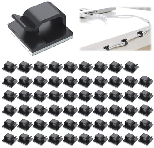 60 Pcs Clips de Cable Autoadhesivos Duraderos, Clips Organizador de Cables Autoadhesivo, Grapas de Pared Clip de Cable de Soporte Mejorados de Exterior Adhesivos Clips de Alambre para Hogar Oficina