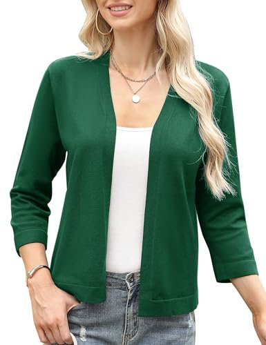 Aottori Boléro Femme Chic et Élégant Tricot Gilet Court Cardigan Manches 3/4 Veste Top pour Robe Mariage Bretelle Soirée Fête Décontracté Vert M