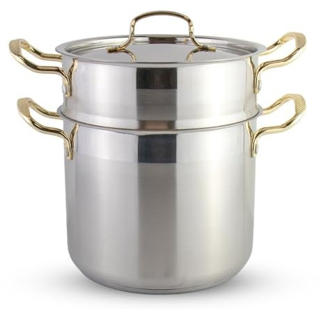 Saharashop Couscous Topf 6, 8 und 12 Liter Dampfgarer Couscous Pot (3-in-1) 8 Liter Couscous Topf/Dampfgarer