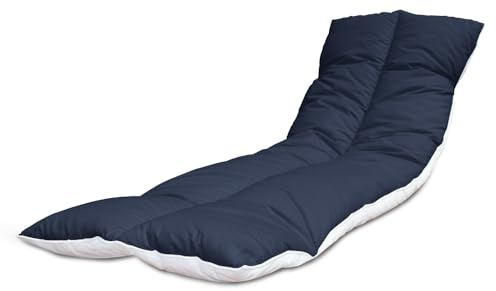 Lancashire Textiles Sun Lounger Cushion Folding Sunlounges Chair Cushions Topper Pads Reclining Home Garden Furniture Outdoor Cushion 100% Cotton Hollow Fibre Fill 60 x 190 cm Navy Blue Pack of 2