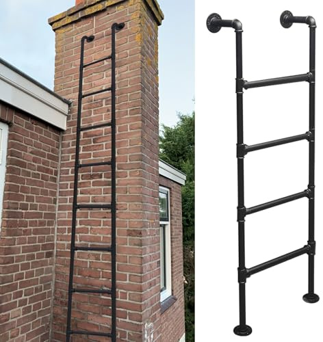 Escalera de ático montada en la pared de 100-300 cm, escalera de entrada y salida de altura, escalera de escalada universal para sótano, biblioteca, balcón en el techo, tubo de hierro metálico(155cm/6