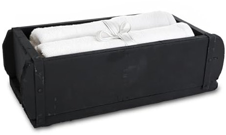 Spetebo Ziegelform Holz Kiste in schwarz mit Metall Beschlägen - 30 x 15 cm - Vintage Deko Kiste aus Altholz - Allzweck Box aus altem recyceltem Holz shabby used look