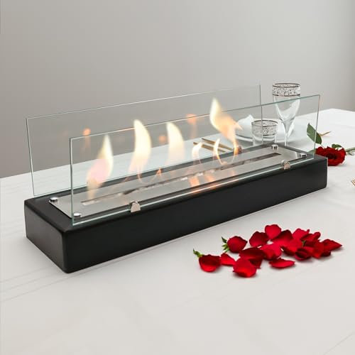 TriHome Tabletop Fire Pit, Portable Wood Table Top Firepit Bowl, Fireplace for Patio&Backyard Decor, Bioethanol Fire Place, Indoor&Outdoor S'mores Maker, Housewarming Gift, Large, Black