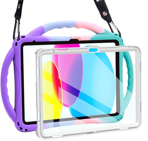 TOPESCT Étui pour enfants pour iPad A16 11e/10e génération (2025/2022) 11/11 – Fabriqué en silicone adapté aux enfants, avec protecteur d'écran intégré, poignée antichoc pour iPad 11e/10e génération