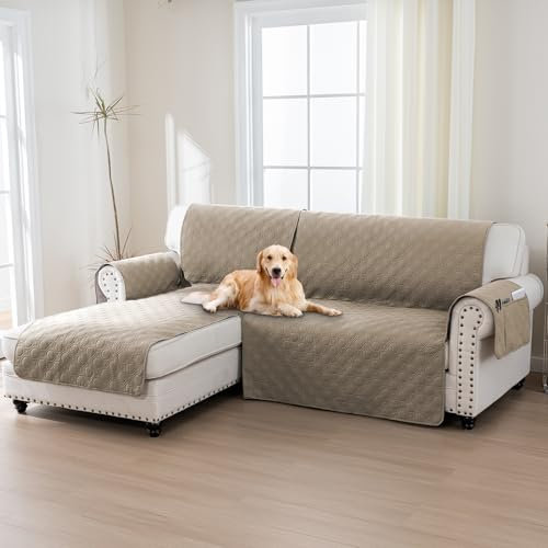 BellaHills Sofabezug L Form(205cm), 100% Wasserdicht Sitzkissenbezug, Couch Überwurfdecke Sofaschoner, Waschbar Bezug Cover für L-Form, Chaiselongue, Taupe