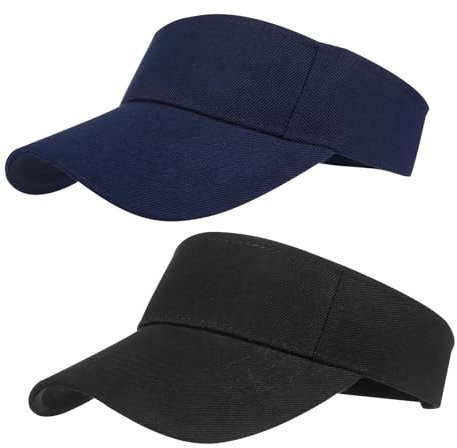 Sun Visor Cap,2Packs Women Ponytail Baseball Cap for Women and Ladies,Long Peak Thicker Sweatband Adjustable Hat for Golf Cycling Fishing Tennis Running Jogging Visor Hats for Men(Black,Deep Blue)
