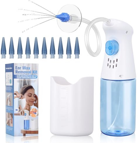 Kit de Retrait de Cérumen, Kit de Nettoyage Manuel pour Lave-oreille, Outils Nettoyage Oreilles Safe Effective, Kit d'élimination de la Cire d'Oreille avec 10 Disposable Tips pour Adultes & Enfants