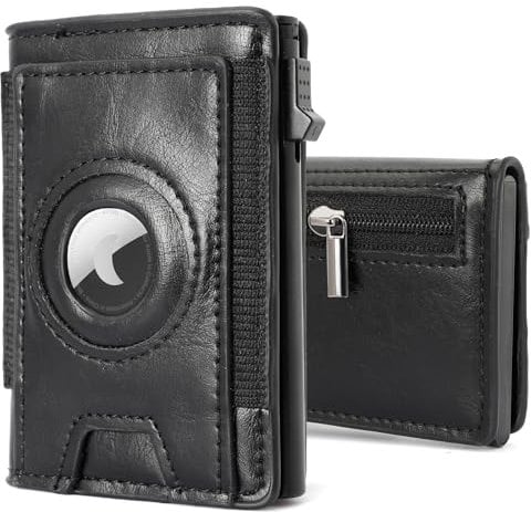 Valveric Airtag Portmonee Herren – Slim Smart Wallet mit Münzfach & RFID-Schutz, Kleine Geldbörse aus Leder mit Magnetverschluss, Kartenetui für 7 Kreditkarten und Ausweise, Wallets for Men – Schwarz