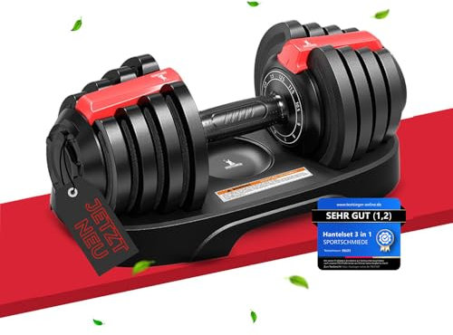 SPORTSCHMIEDE, Verstellbare Hantel, 11 Gewichte, einstellbare platzsparende Kurzhantel von 1,5kg-12,5kg. Einzelhantel. Dumbbell set für Muskelaufbau und Fitness