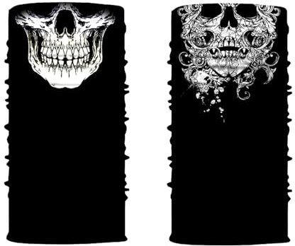 ZWWOGE 2 Stück Totenkopf Multifunktionstuch, Motorrad Halstuch Herren, Skull Bandanas Elastisch Sonnenschutz Loop Schal Neckwarmer für Motorrad Fahrrad Ski Halloween
